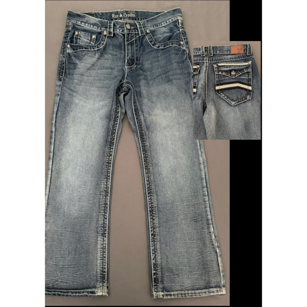 Axe And Crown Bootcut Jeans Mens 34x30 Blue Distressed Flap Pocket Y2K Style